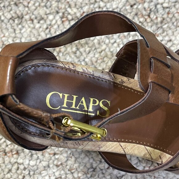 Chaps Cork Wedge Sandals Cage Brown 7B Heels Open Toe Shoe - Picture 12 of 12